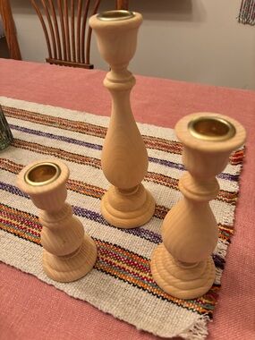 Natural Wood Taper Candle Holders - Set of 3